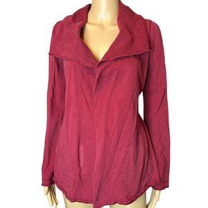 Lucky Brand Womens Open Cardigan Size XS Burgundy Mid Length Pockets Collared